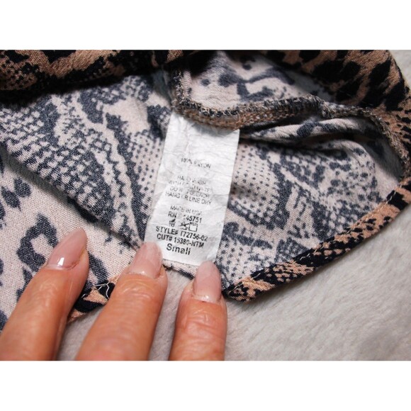 Peach Love Blouse Women's Small Brown Snakeskin Tie Front Bell Sleeve Crop Top - Picture 5 of 5